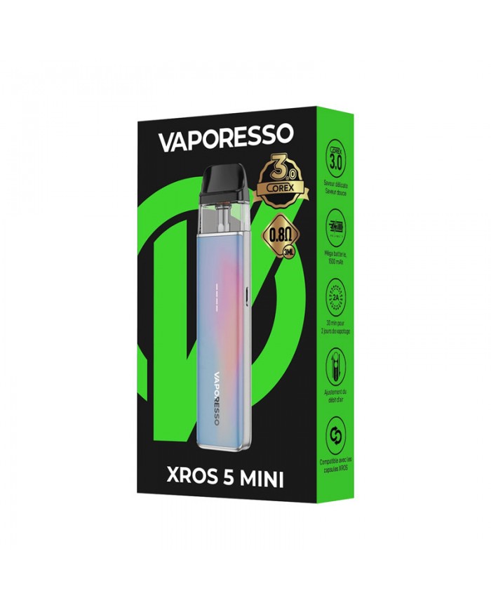 Vaporesso XROS 5 Mini Pod Kit renkli, kompakt elektronik sigara kutusu.