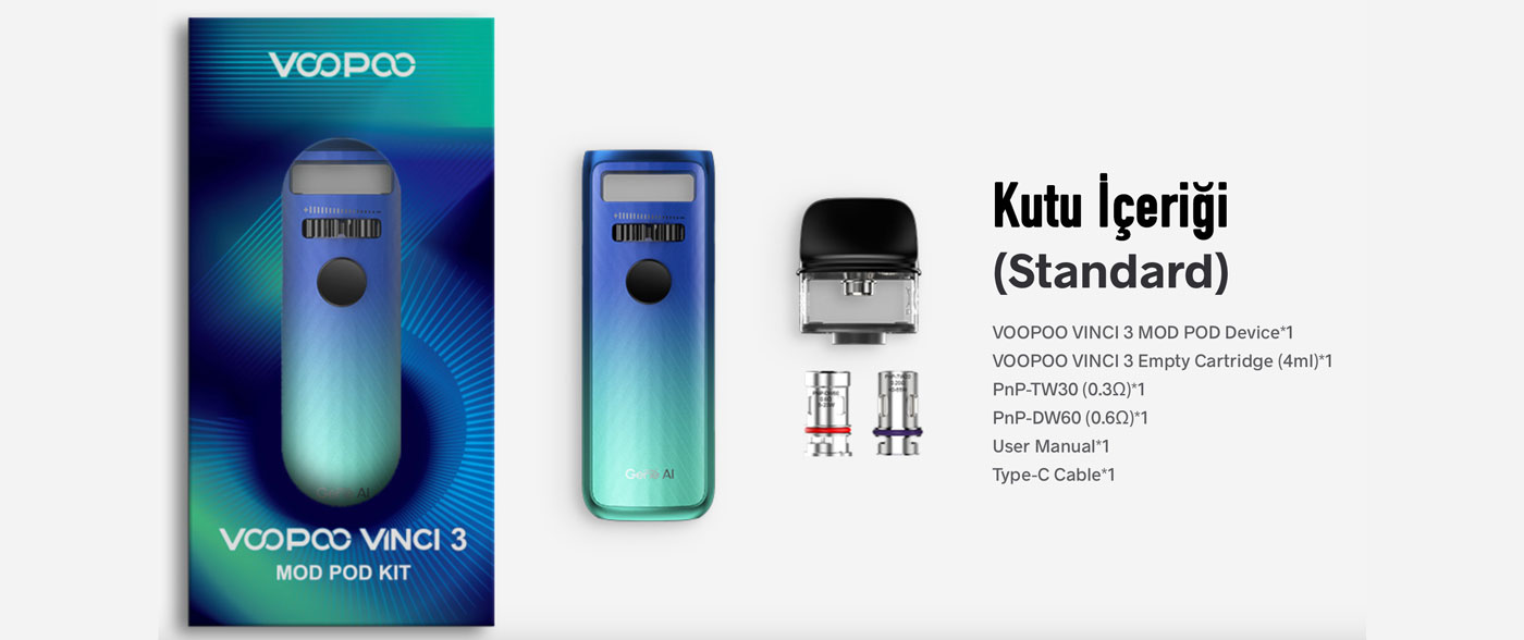 VooPoo vinci 3 kutu içeriği